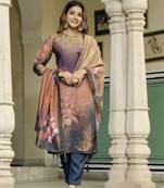 Peach color beautiful gucci silk fabric readymade stylish ethnic suits for girls