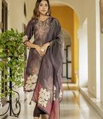 Coffee color beautiful gucci silk fabric readymade stylish ethnic suits for girls