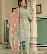 Sea green color beautiful natural crepe fabric readymade stylish ethnic suits for girls