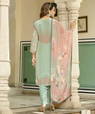 Sea green color beautiful natural crepe fabric readymade stylish ethnic suits for girls 3