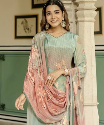 Sea green color beautiful natural crepe fabric readymade stylish ethnic suits for girls 4
