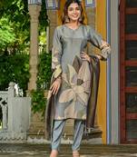 Grey color beautiful jari tissue fabric readymade stylish ethnic suits for girls
