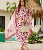 Maroon color silk blend fabric ethnic kurta set with designer printed