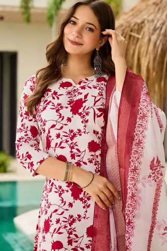 Maroon color silk blend kurta set with printed