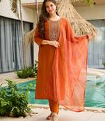 Rust color smart and festive readymade rayon fabic kurta set