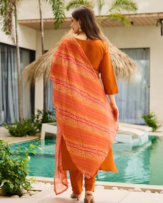 Rust color smart and festive readymade rayon fabic kurta set 2