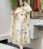 Cream color viscose chanderi fabric beautiful festive wear readyamde kurta set with dupatta