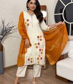 Cream color cotton silk fabric beautiful festive wear readyamde kurta set with dupatta