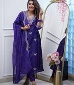 Blue color p v chanderi fabric beautiful festive wear readyamde kurta set with dupatta