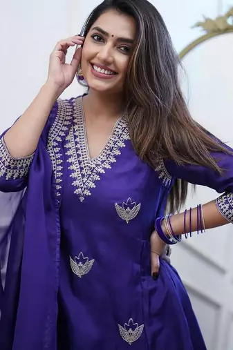 Blue color p v chanderi beautiful festive wear readyamde kurta set with dupatta