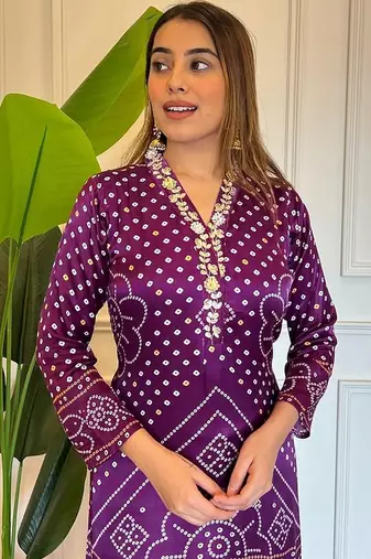Lavender color viscosee beautiful festive wear readyamde kurta set with dupatta
