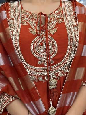 Orange color chanderi beautiful festive wear readyamde kurta set with dupatta 3