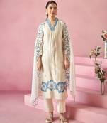 Off white color viscose rayon fabric sophisticated partywear suit