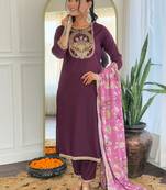 Wine color viscose rayon fabric sophisticated partywear suit