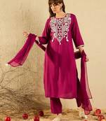 Burgundy color viscose chanderi fabric sophisticated partywear suit