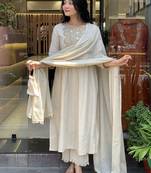 Off white color beautiful chanderi fabric dress for graceful festive looks