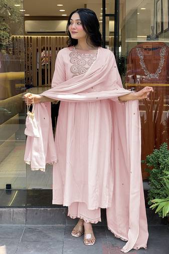 Pink color beautiful chanderi fabric dress for graceful festive looks