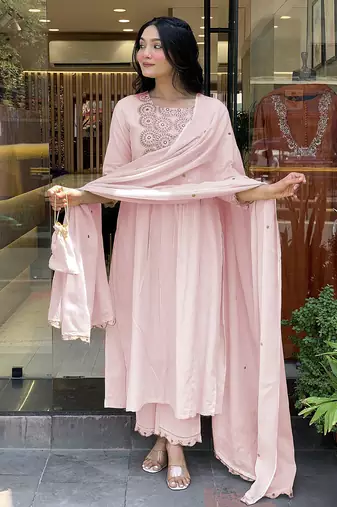 Pink color beautiful chanderi fabric dress for graceful festive looks