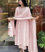 Pink color beautiful chanderi fabric dress for graceful festive looks