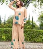 Peach color rayon fabric designer digital printed readymade co ord set