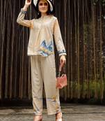 Cream color rayon fabric digital printed readymade co ord set