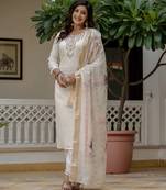 Off white color roman silk fabric graceful festive special kurta set