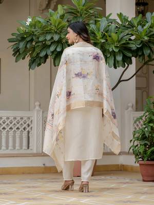 Off white color roman silk graceful festive special kurta set 2