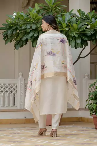 Off white color roman silk graceful festive special kurta set