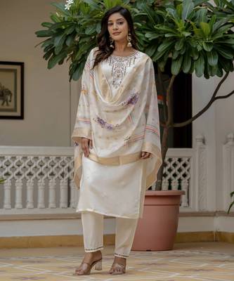 Off white color roman silk graceful festive special kurta set 4