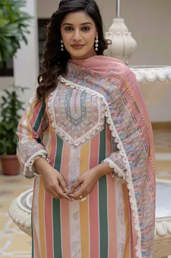 Multy color rayon slub graceful festive special kurta set