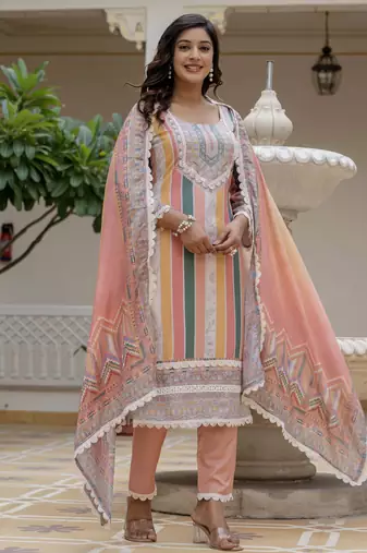 Multy color rayon slub graceful festive special kurta set
