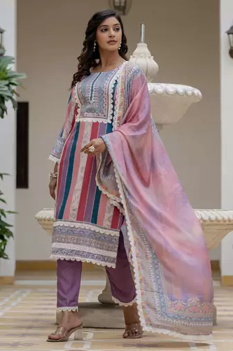 Multy color rayon slub graceful festive special kurta set