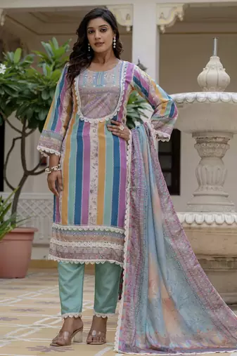 Multy color rayon slub fabric graceful festive special kurta set