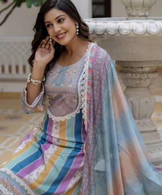 Multy color rayon slub graceful festive special kurta set 3