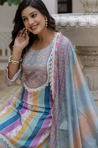 Multy color rayon slub graceful festive special kurta set