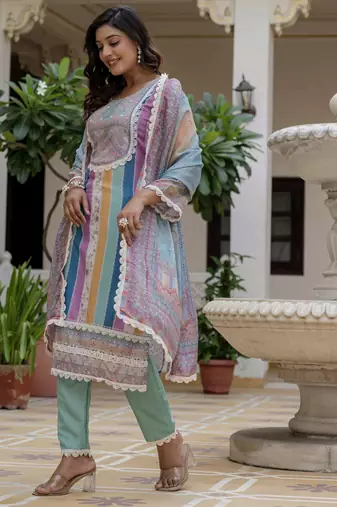Multy color rayon slub graceful festive special kurta set