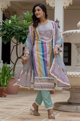 Multy color rayon slub graceful festive special kurta set