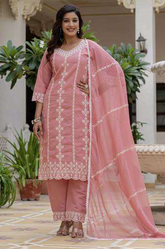 Peach color roman silk fabric graceful festive special kurta set