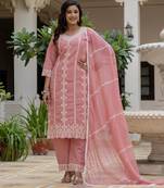 Peach color roman silk fabric graceful festive special kurta set