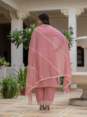 Peach color roman silk graceful festive special kurta set 2