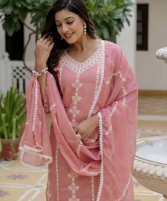 Peach color roman silk graceful festive special kurta set 3