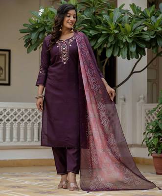 Wine color roman silk graceful festive special kurta set 1