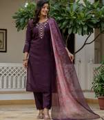 Wine color roman silk fabric graceful festive special kurta set