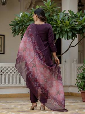 Wine color roman silk graceful festive special kurta set 2