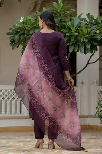 Wine color roman silk graceful festive special kurta set