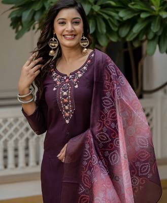 Wine color roman silk graceful festive special kurta set 3
