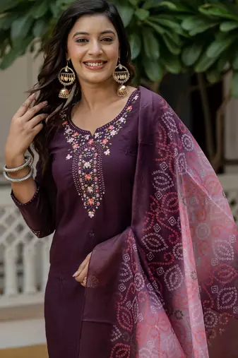 Wine color roman silk graceful festive special kurta set