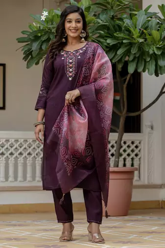 Wine color roman silk graceful festive special kurta set