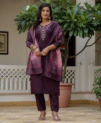 Wine color roman silk graceful festive special kurta set 5