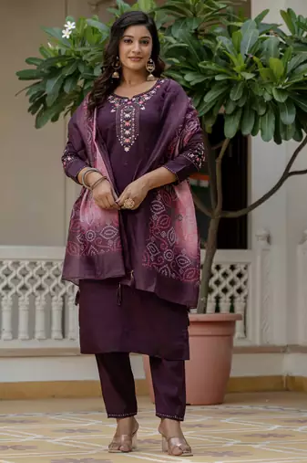 Wine color roman silk graceful festive special kurta set
